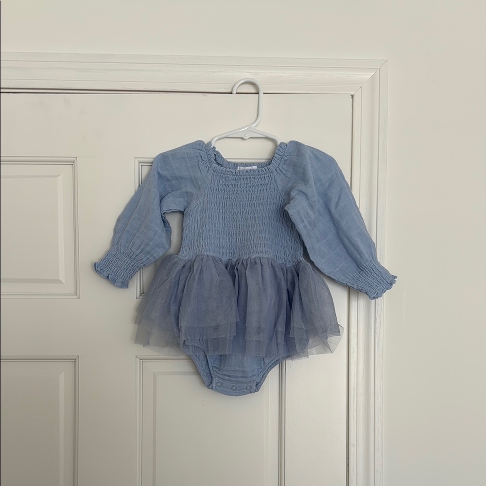 Angel Dear Dusty Blue Long Sleeve L/S Smocked Tutu Bubble, Blue